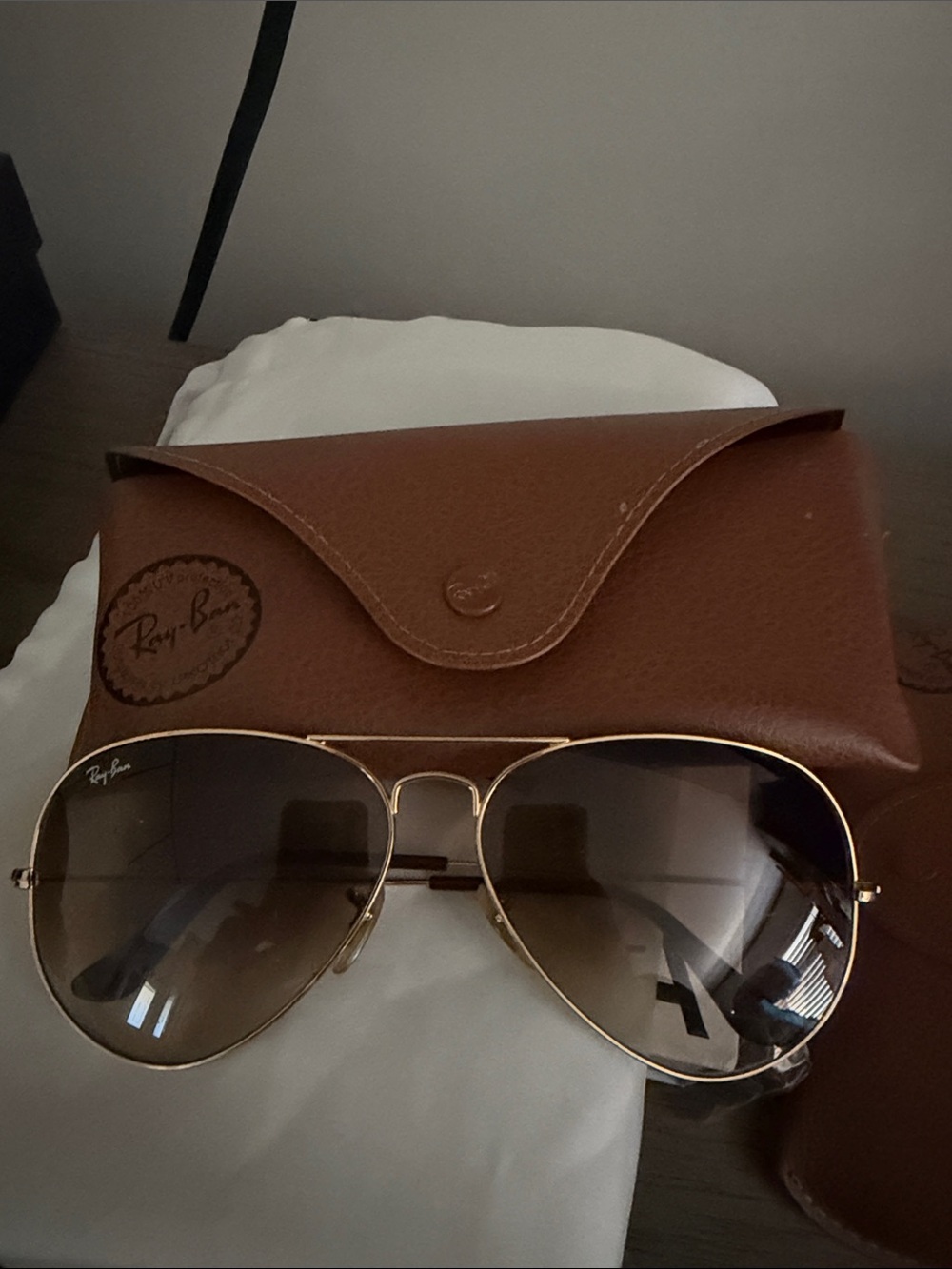 Ray-Ban Gold Frame Sunglasses with Brown Gradient Lenses